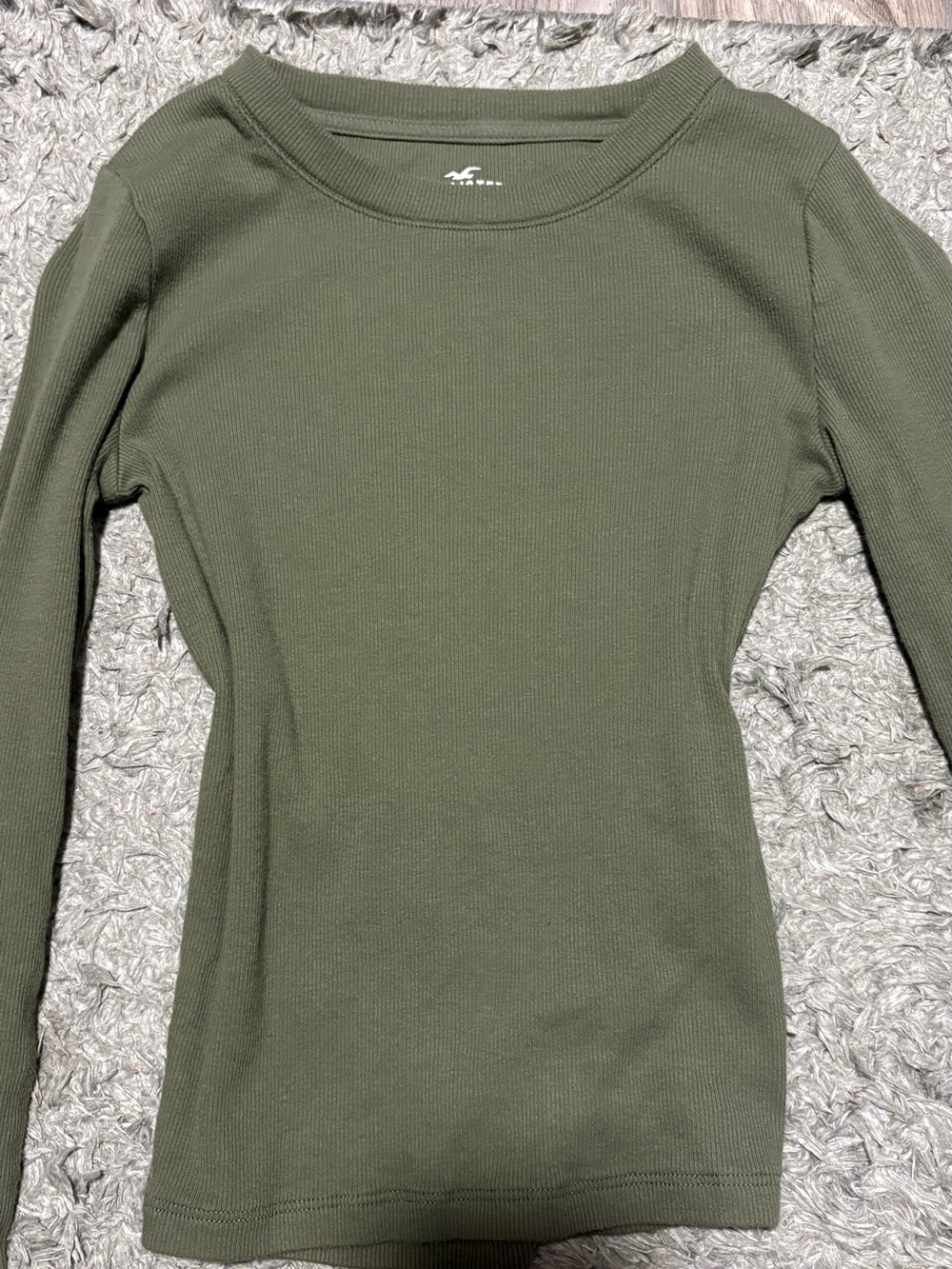 Hollister Olive Green Ribbed Long Sleeve Tee